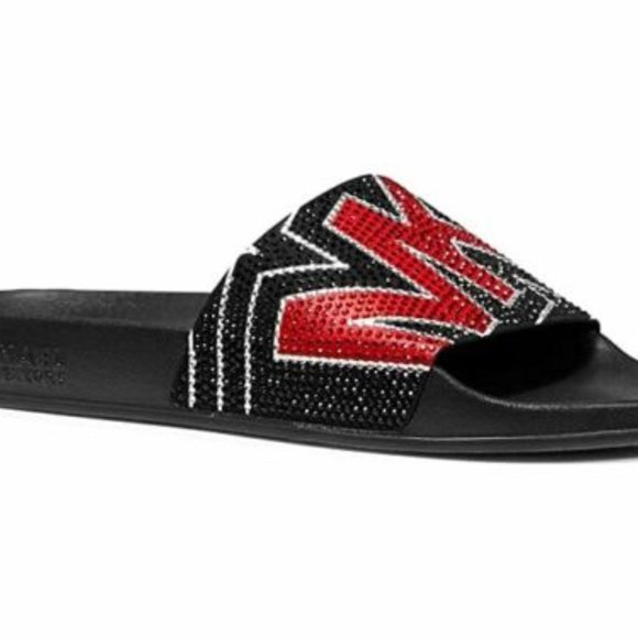 Michael Kors Gilmore Slides Red & Black Crystals - Picture 3 of 7
